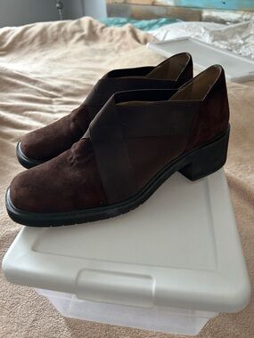 Brown Suede Slip-On Block Heel Loafers. Wonderful condition